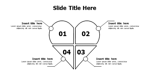 4 points divided outline heart infographic