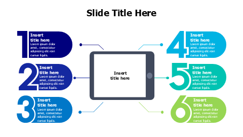 6 points colored numbers branching infographic