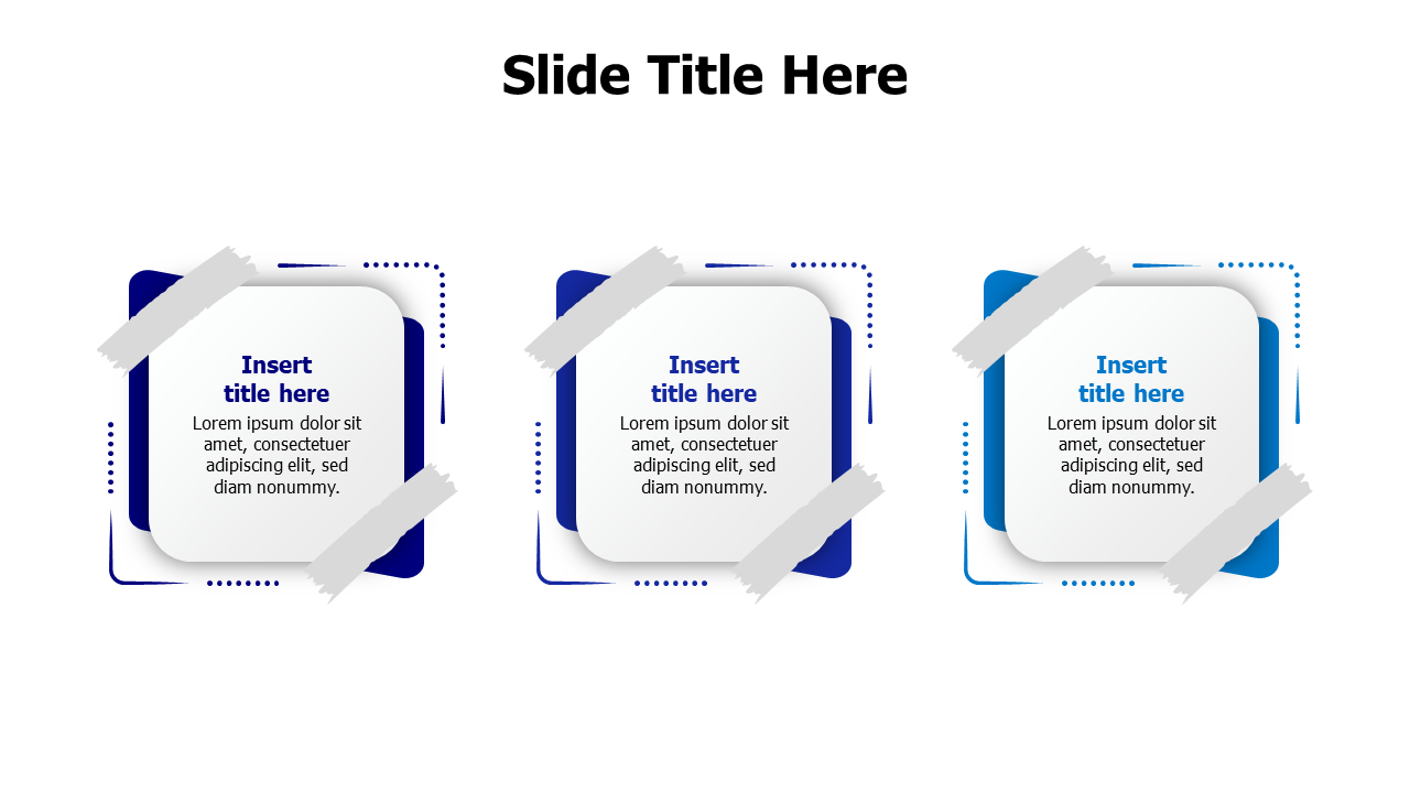 3 sticky notes with filled shapes infographic