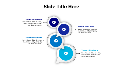 4 circular colored speech bubbles infographic with icons