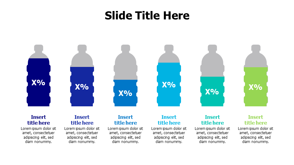 6 points editable percentage colored bottles infographic