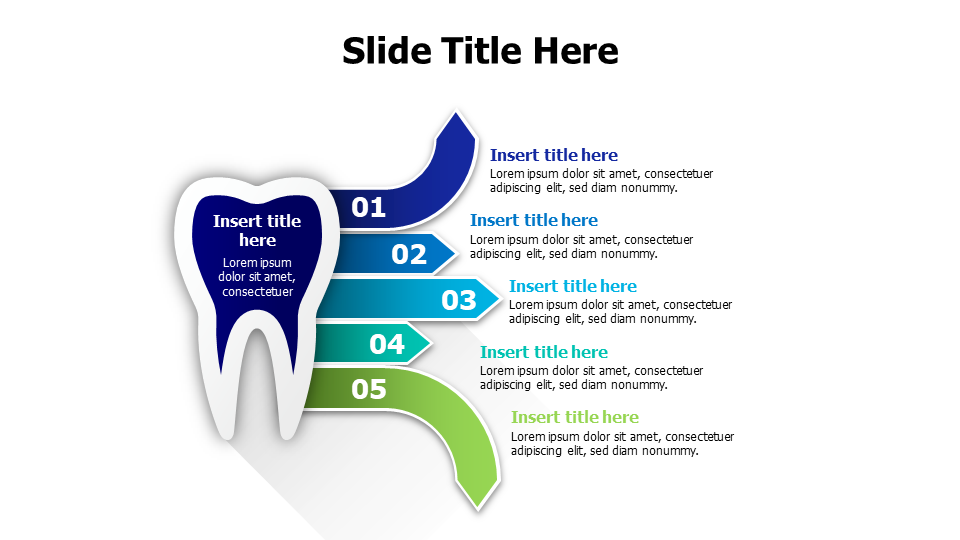 5 points dental infographic with arrows