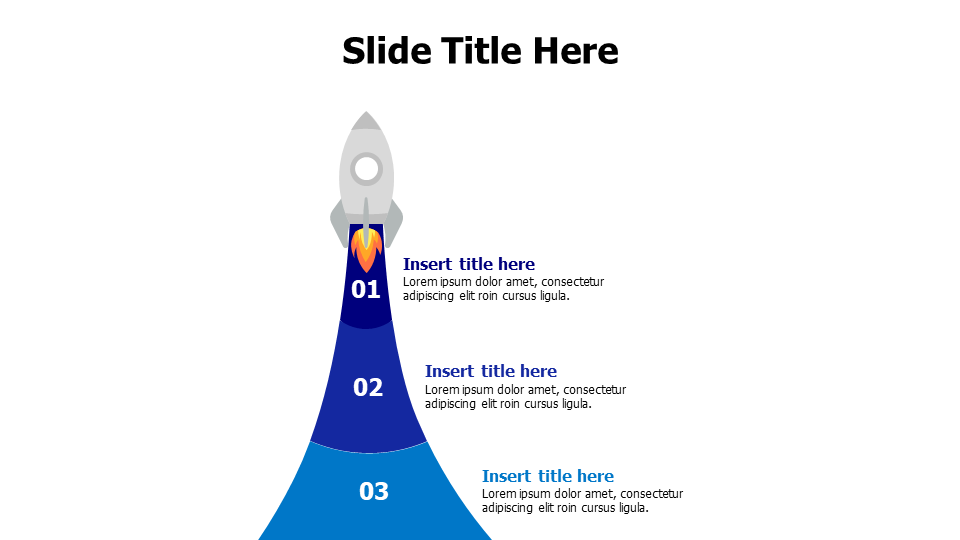 3 points colored divided fume from a rocket infographic