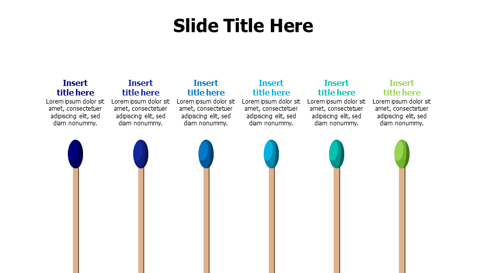 6 points colored matchsticks infographic