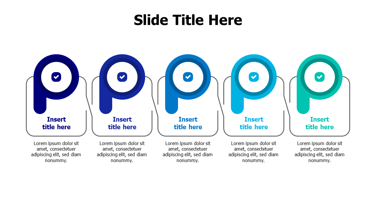 5 connected squares with circles infographic