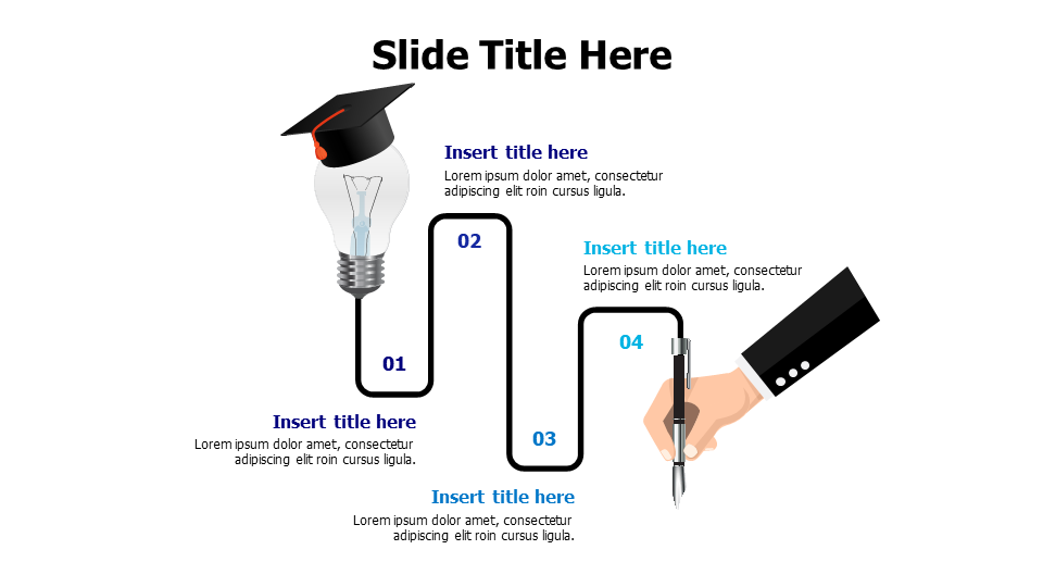 4 points pen and bulb infographic