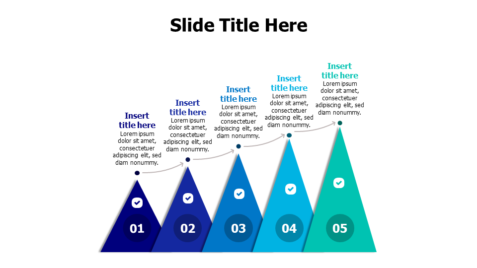 5 points growing shapes with arrows infographic