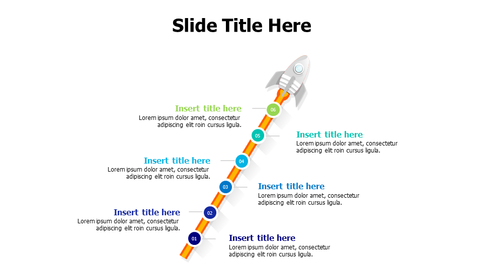 6 points flying white rocket infographic