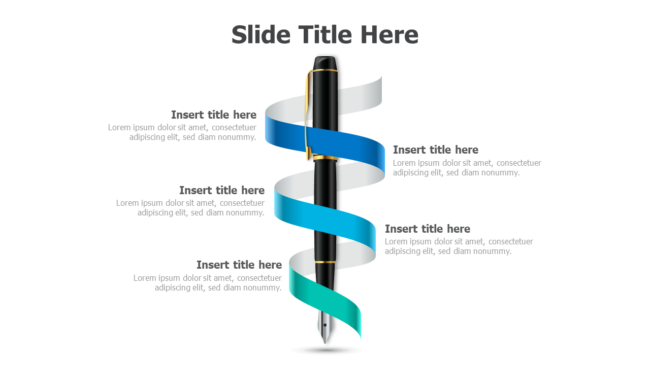 5 points pen infographic with ribbon