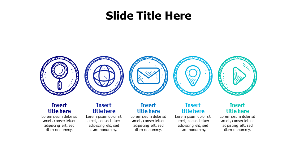 5 points sketchy colored icons infographic