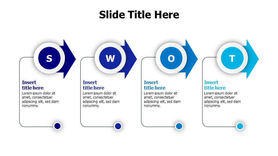 4 circles with arrows and frame SWOT infographic