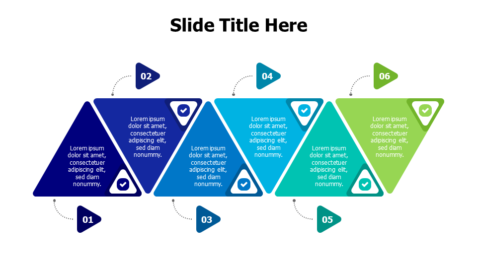 6 flat triangles with icons and numbers infographic