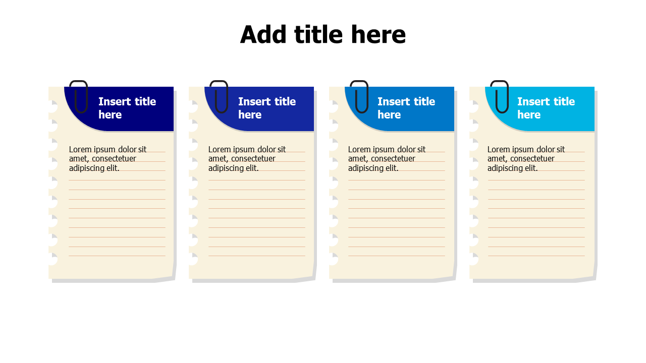 4 vertical sticky notes with paper clip