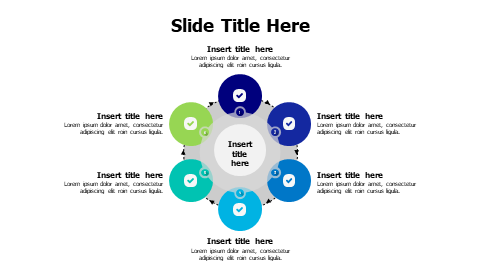 6 points rounding colored circles loop infographic with arrows