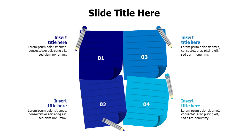 4 colored stickey notes with bencils infographic