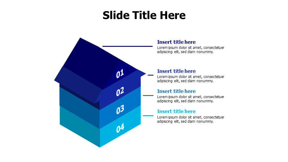 4 points 3D colored divided house infographic