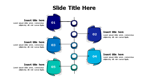 5 points doodle colored blocks on a vertical line infographic