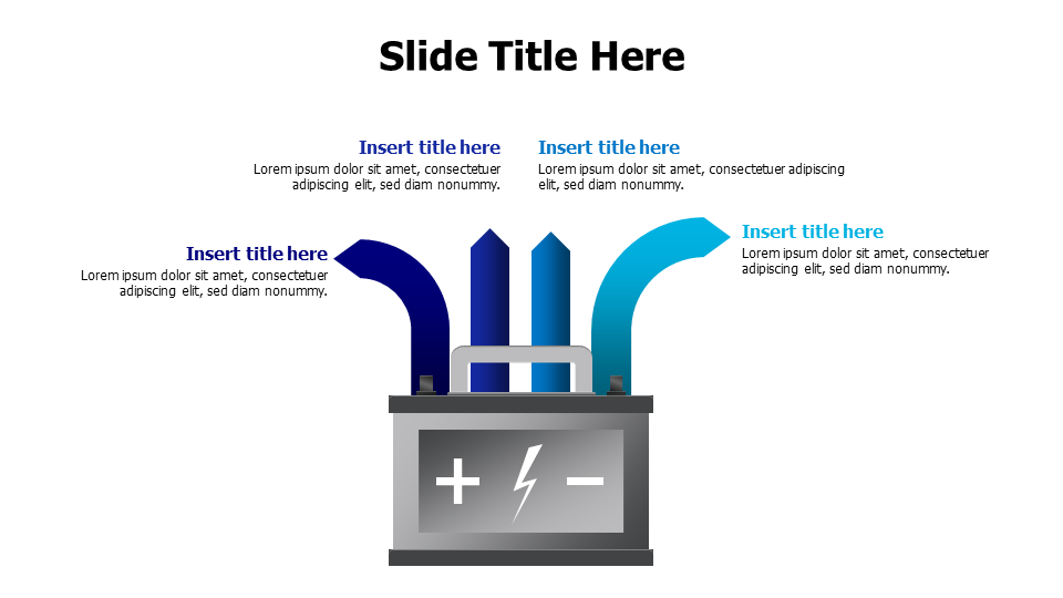 4 colored arrows from a big battery infographic