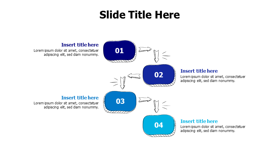 4 points sketchy colored blocks with arrows infographic