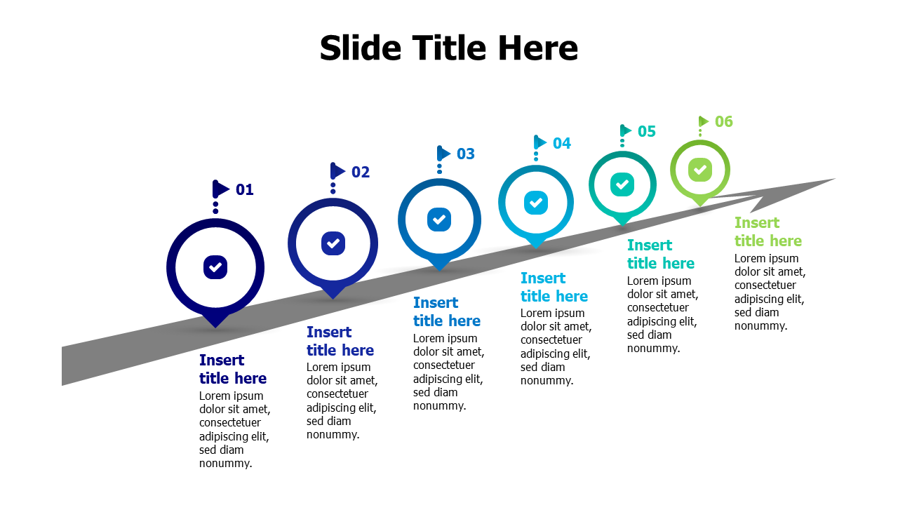 6 circles with numbering by prespective arrow infographic