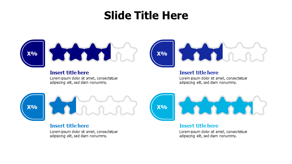 4 points editable testimonials stars infographic with percentage
