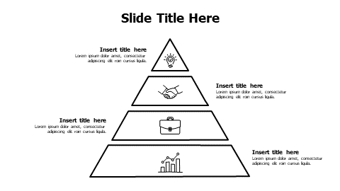 4 points divided outline pyramid infographic with icons