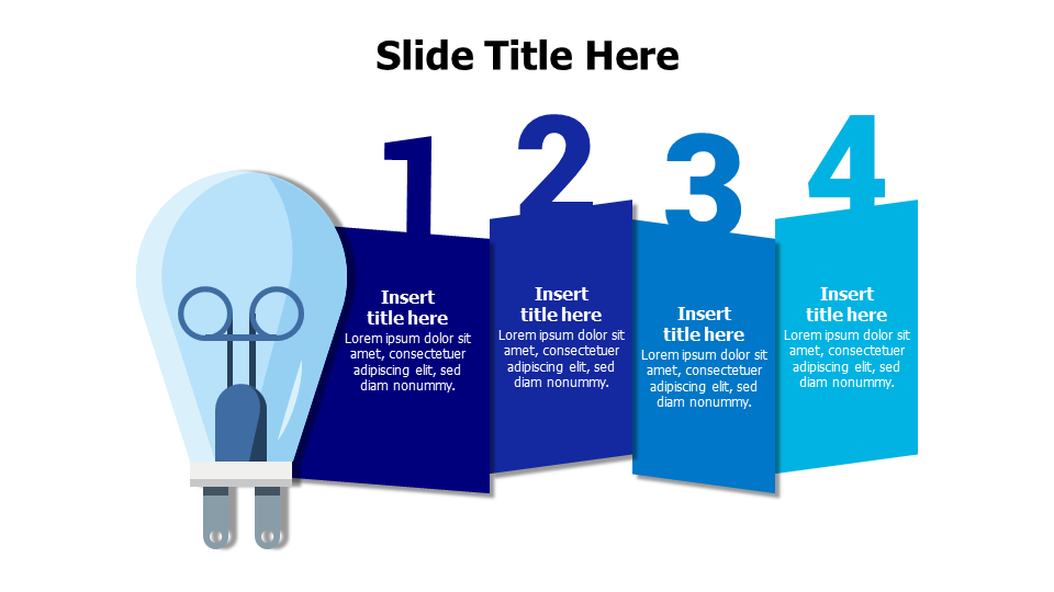 4 colored blocks next to a bulb infographic with numbering