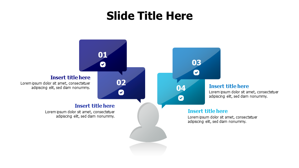 4 colored speech bubbles from a person infographic