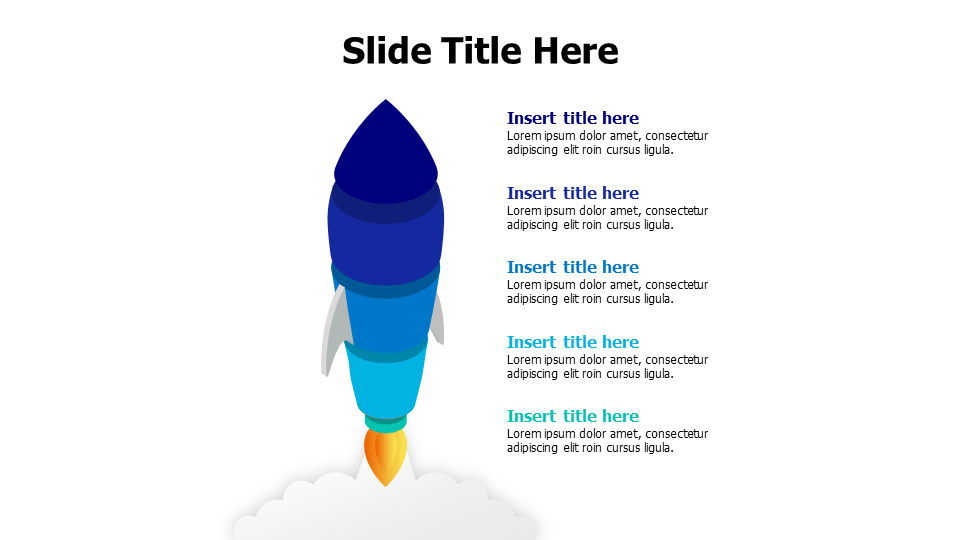 5 points divided colored rocket with flame infographic