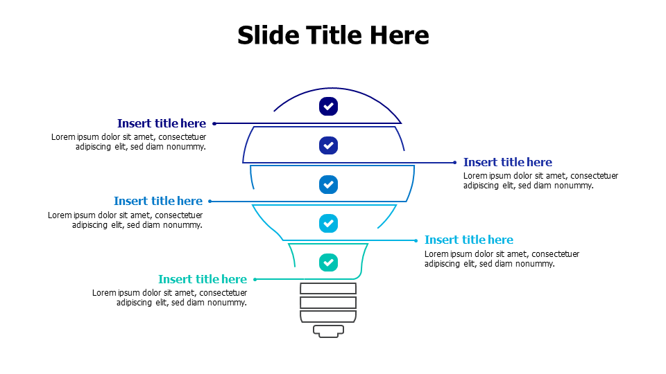 5 points divided outlined bulb with icons infographic