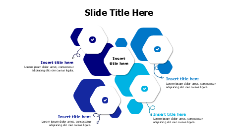 4 points hexagon branches with arrows infographic