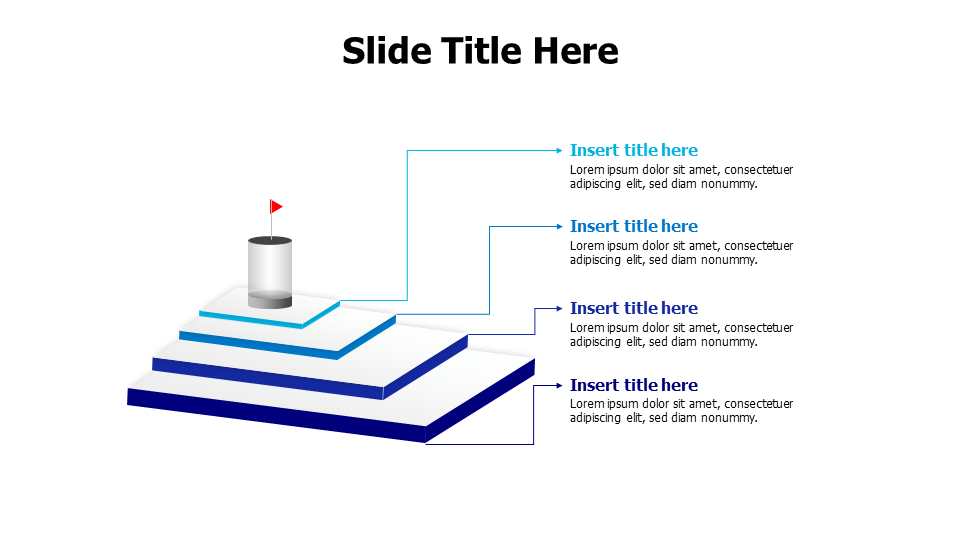 4 points overlayed white blocks topped with red flag infographic