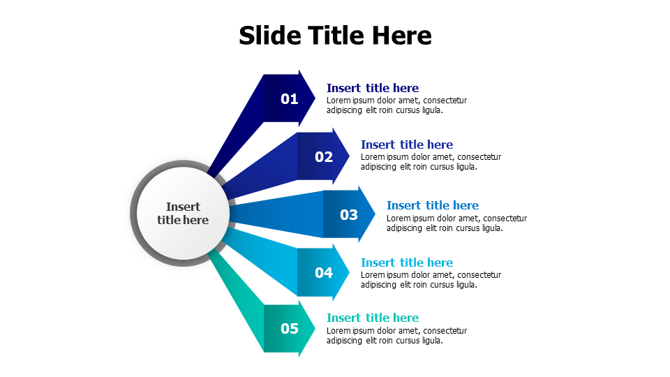 5 prespective arrows branching from a circle infographic