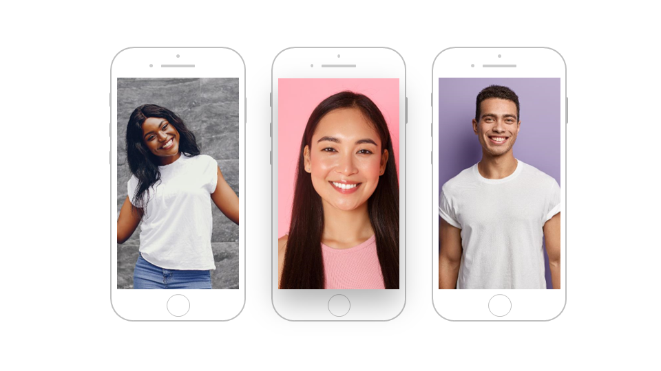 3 iphones with images placeholders