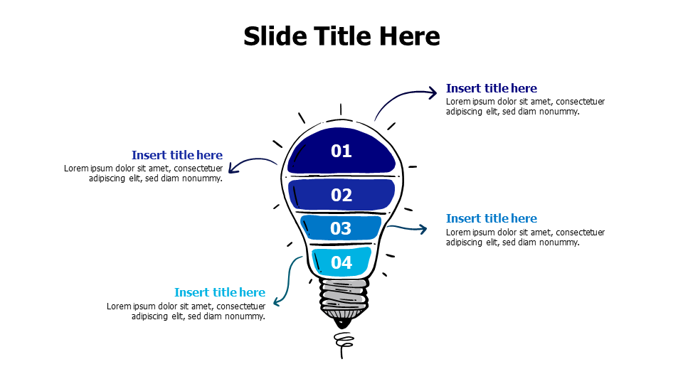 4 points scratchy bulb infographic with numbers