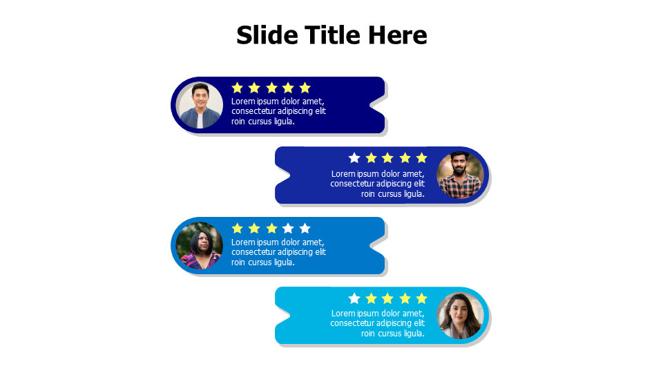 4 testimonials with characters and stars infographic