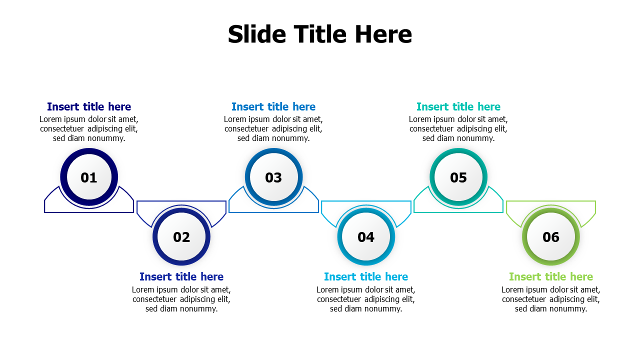 6 points zigzag filled circles infographic