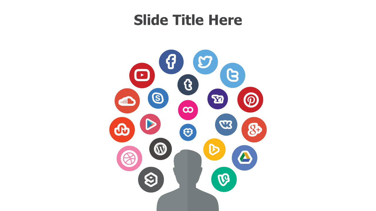 Social media icons around person