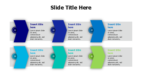 6 colored arrows with icons infographic