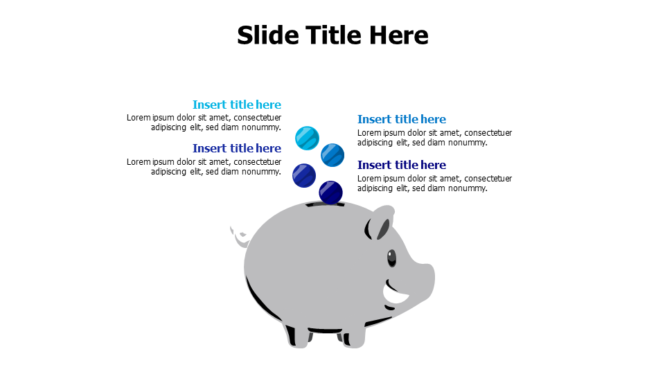 4 colored coins in piggy bank infographic