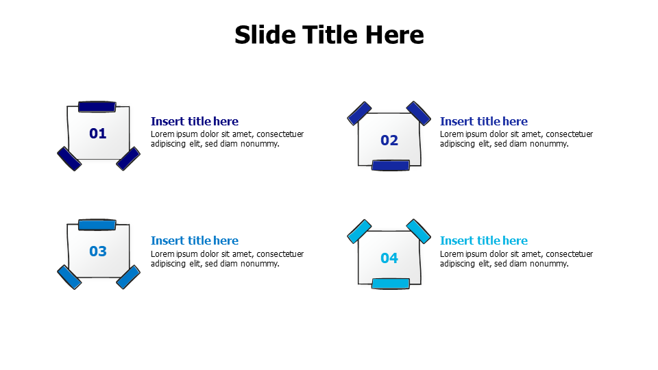 4 points flat sticky notes with tapes infographic