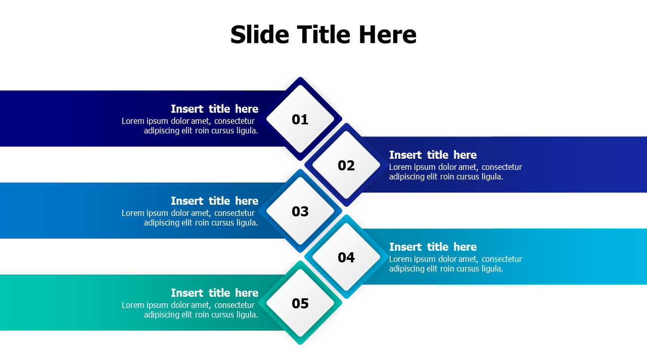 5 rhombus shapes with numbring infographic