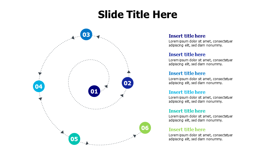6 points spiral infographic with numbering