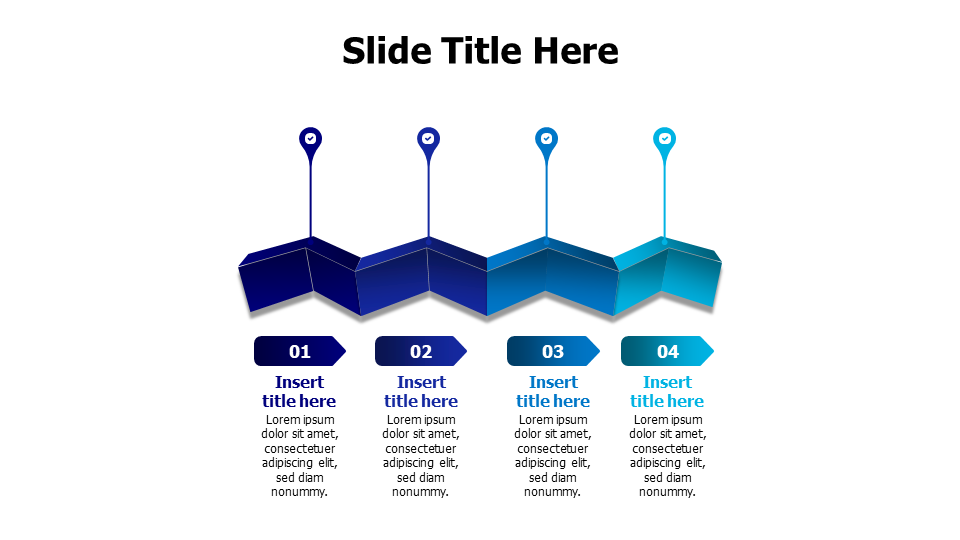 4 stops on a line with colored arrows infographic