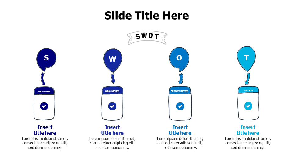 SWOT scratchy blocks with icons infographic