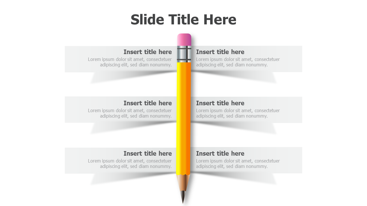 6 points ribbons around a pencil infographic