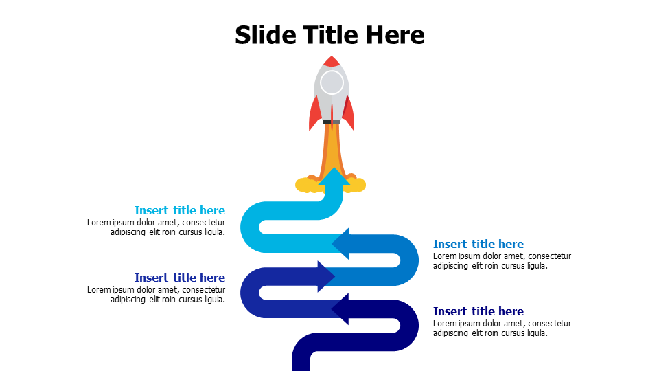 4 points colored arrows with launcing rocket infographic