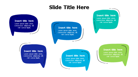 6 colored doodle outline speech bubbles infographic