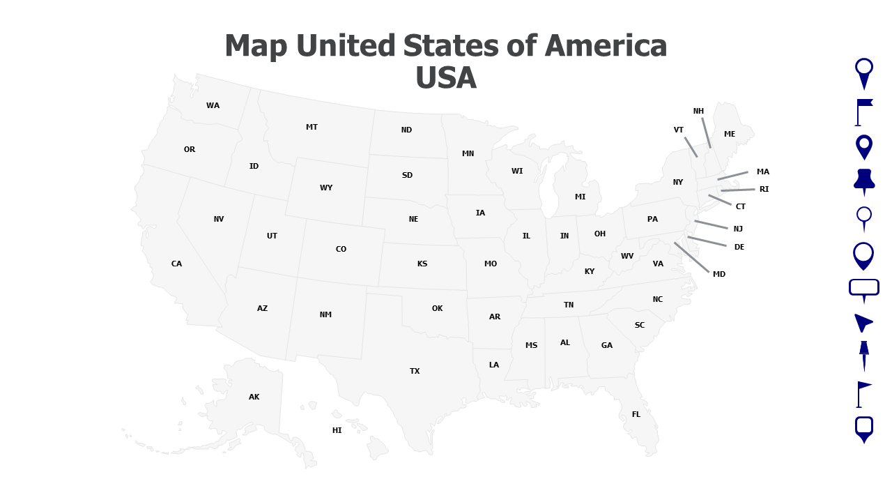 United States of America-USA map with states abbreviation 16