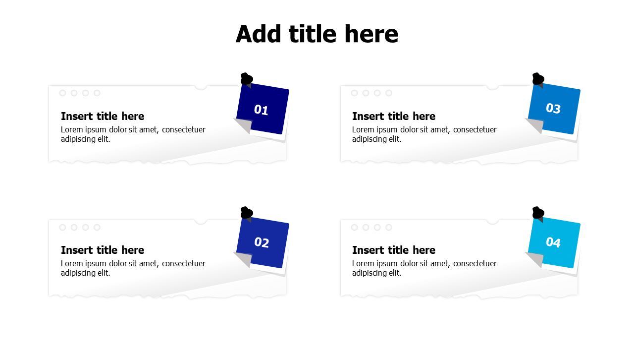 4 rectangle sticky notes with squares